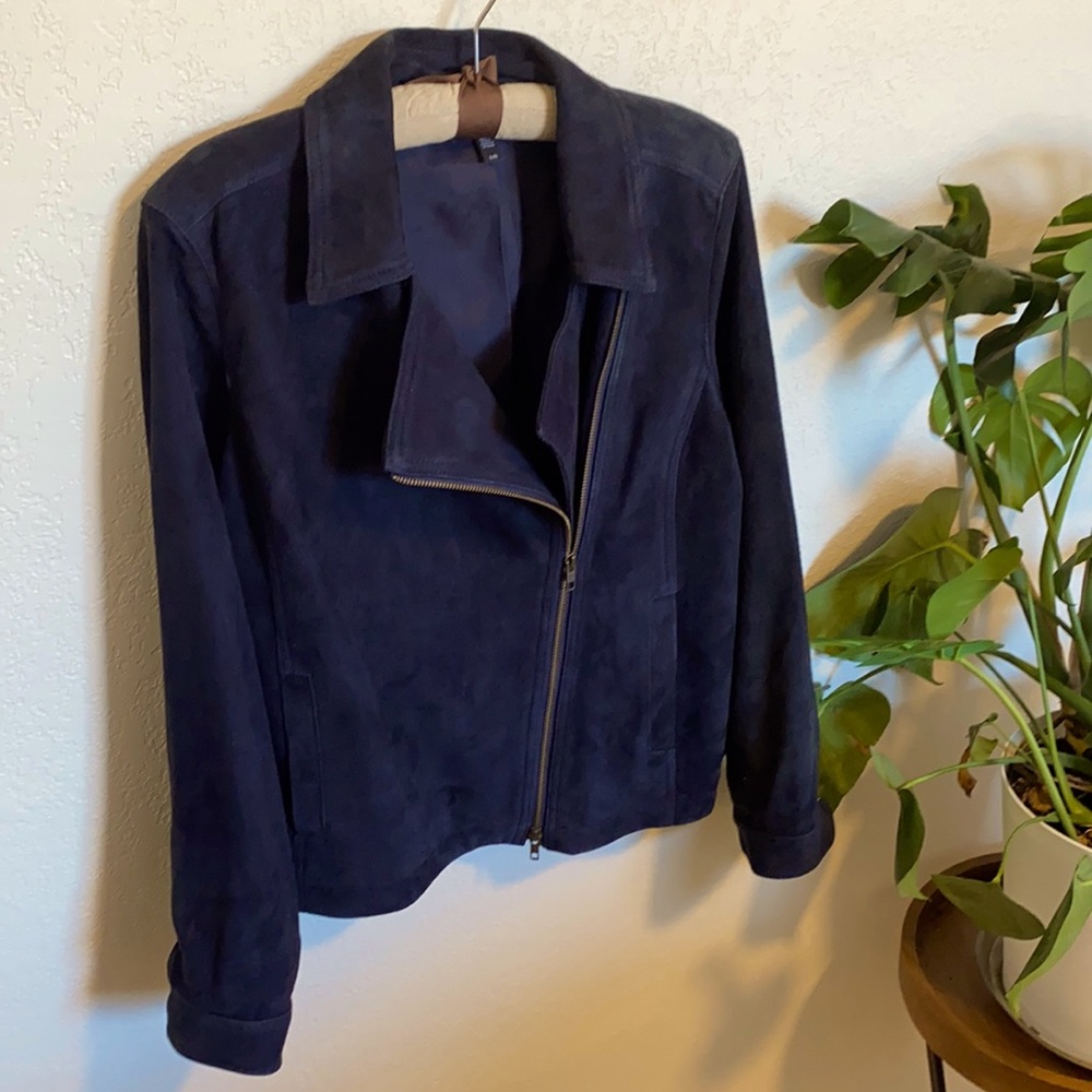 Eileen Fisher Navy Suede Leather Jacket